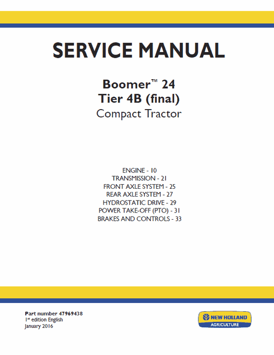 New Holland Boomer 24 Tractor Service Manual Workshop Guide