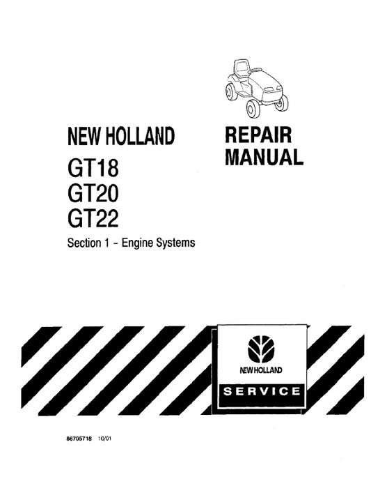 New Holland GT18, GT20, GT22 Mower Tractor Service Manual Workshop Guide