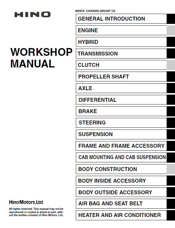 Hino Truck 2016 COE HEV Service Manual Workshop Guide