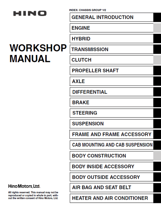 Hino Truck 2016 COE HEV Service Manual Workshop Guide