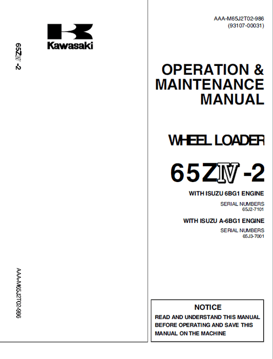 Kawasaki 65ZIV-2 Wheel Loader Repair Service Manual