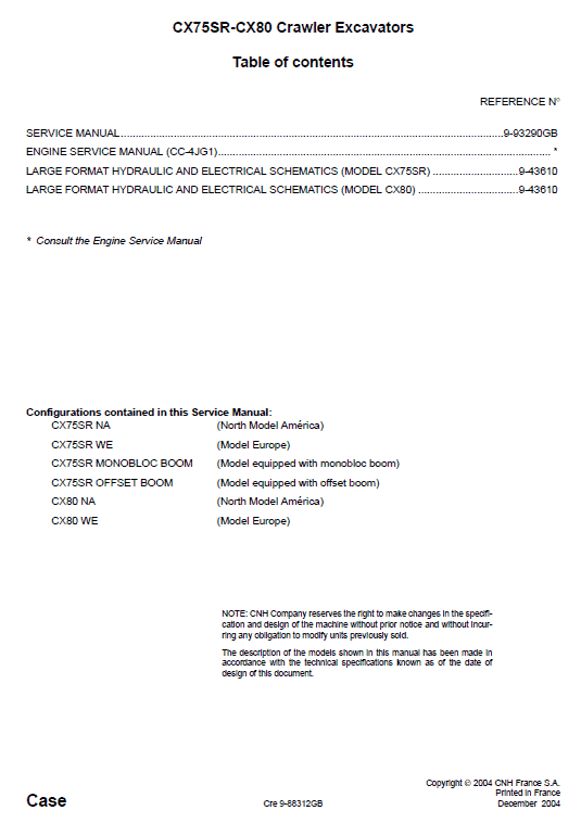 Case CX75SR and CX80 Excavator Service Manual Workshop Guide