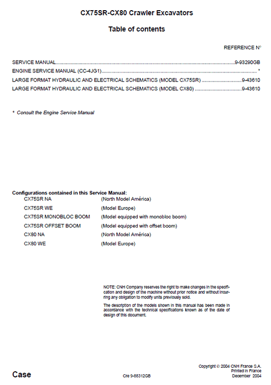 Case CX75SR and CX80 Excavator Service Manual Workshop Guide