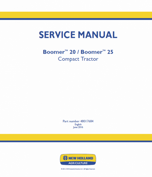 New Holland Boomer 20 and Boomer 25 Tractor Service Manual Workshop Guide