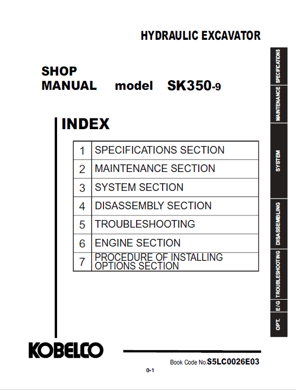 Kobelco SK350-9 Excavator Service Manual Workshop Guide