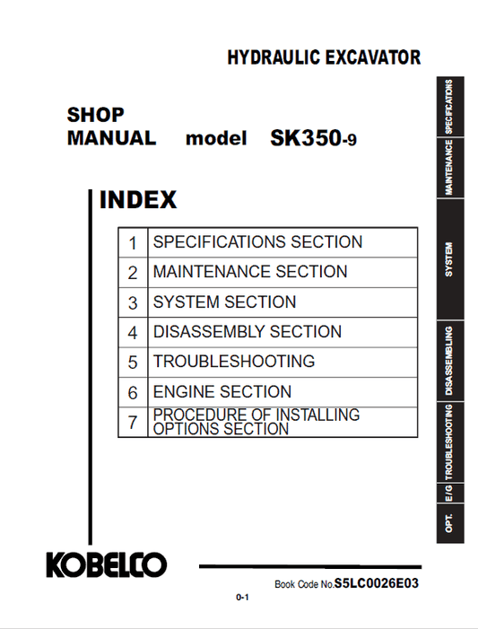 Kobelco SK350-9 Excavator Service Manual Workshop Guide