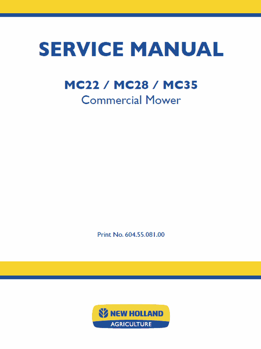 New Holland MC22, MC28, MC35 Mower Service Manual Workshop Guide