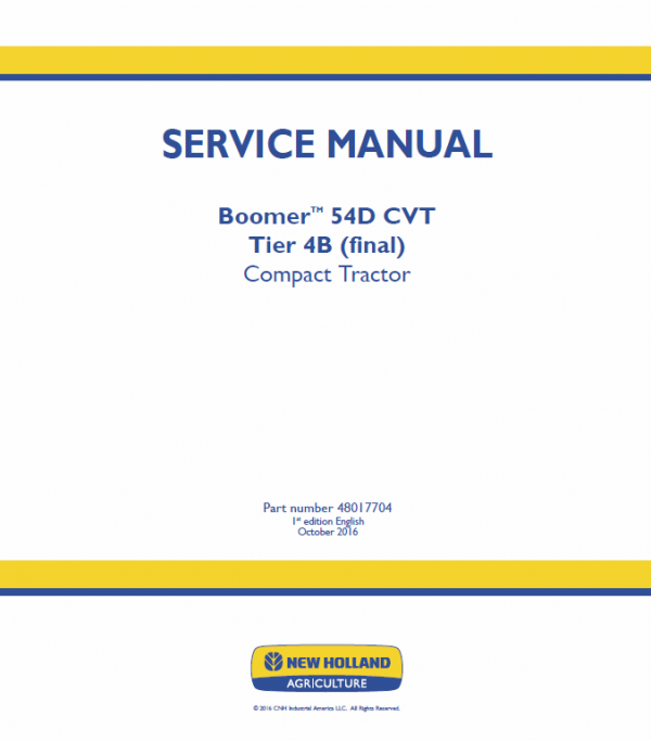 New Holland Boomer 54D CVT Tractor Service Manual Workshop Guide
