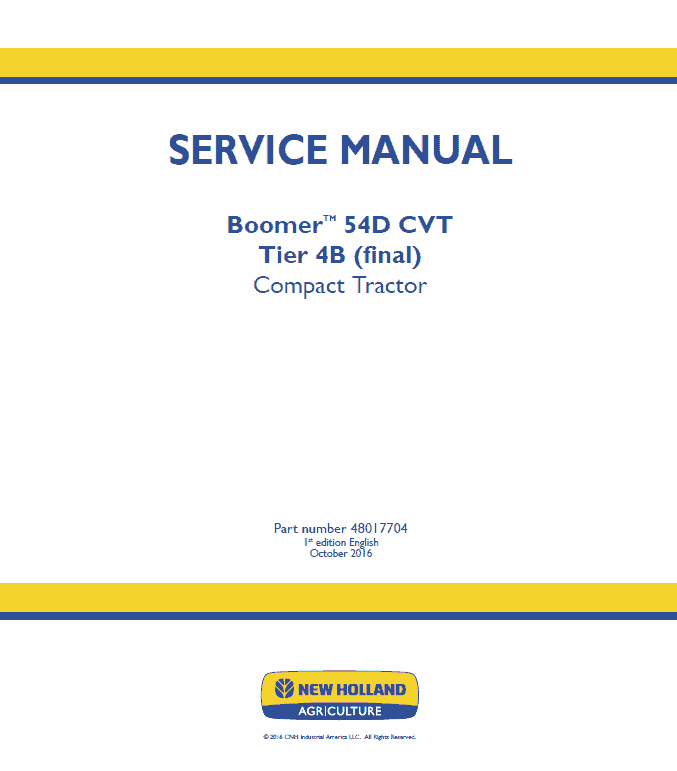 New Holland Boomer 54D CVT Tractor Service Manual Workshop Guide