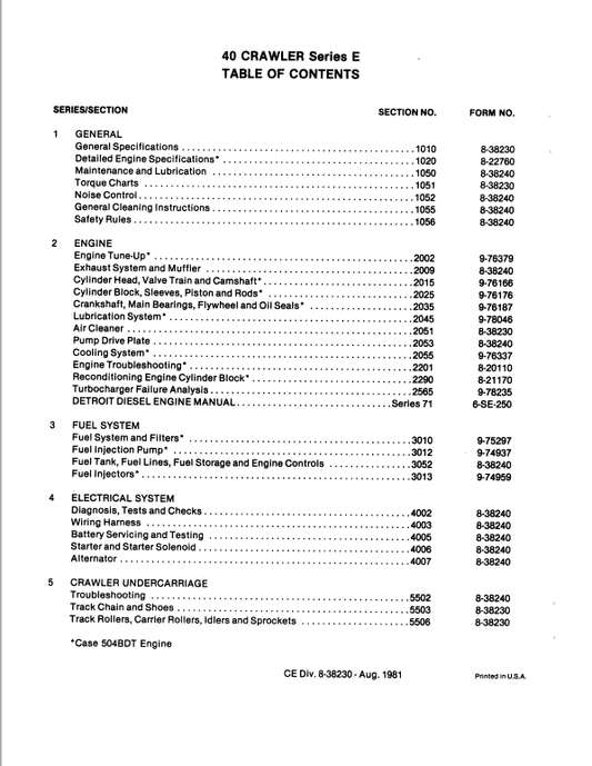 Case Drott 40 Series E Excavator Service Manual Workshop Guide