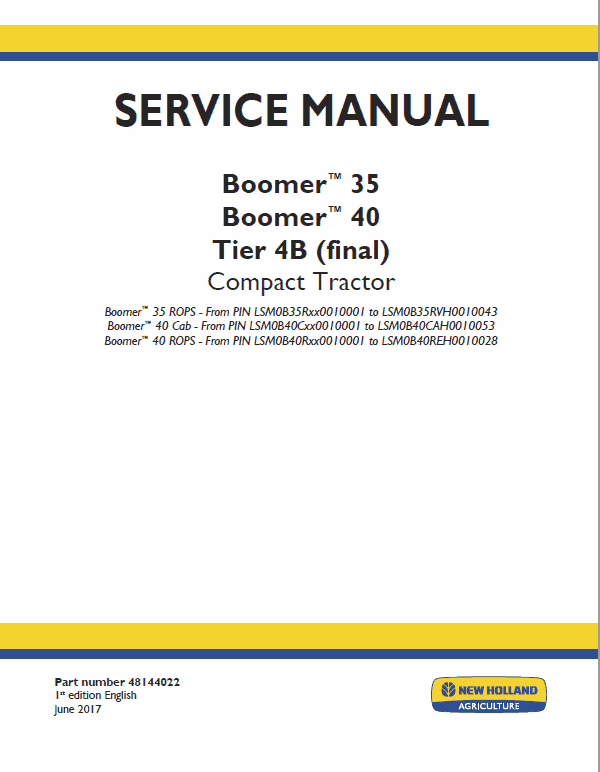New Holland Boomer 35 and Boomer 40 Tractor Service Manual Workshop Guide