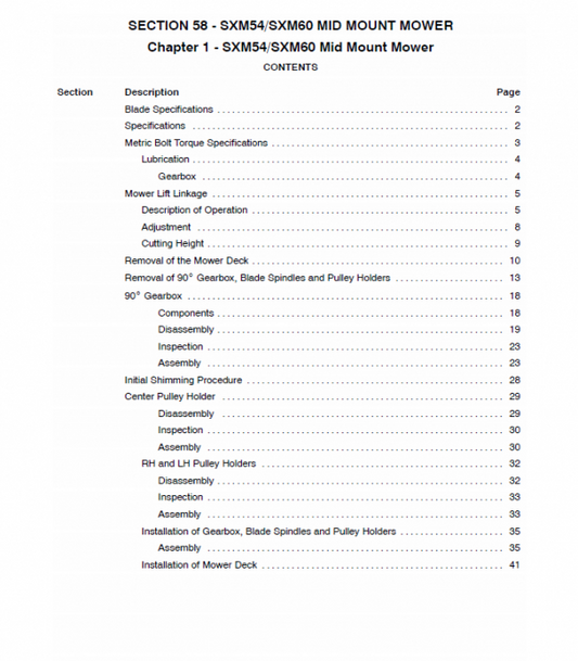 New Holland SXM54, SXM60 Mower Service Manual Workshop Guide