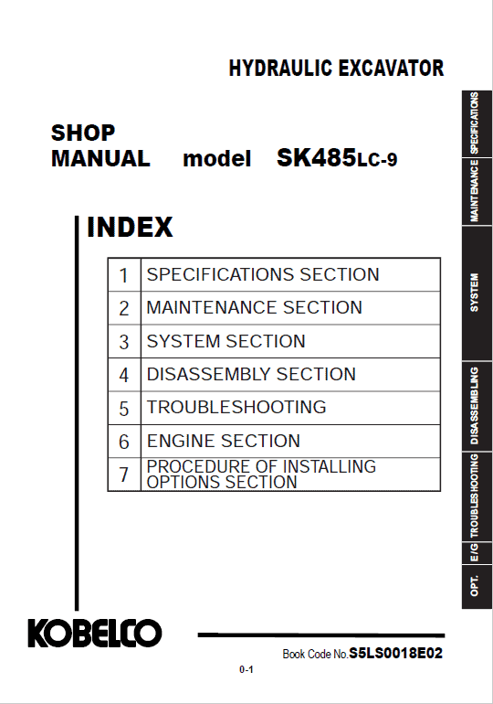 Kobelco SK485LC-9 Excavator Service Manual Workshop Guide