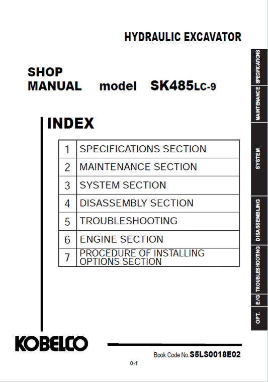 Kobelco SK485LC-9 Excavator Service Manual Workshop Guide