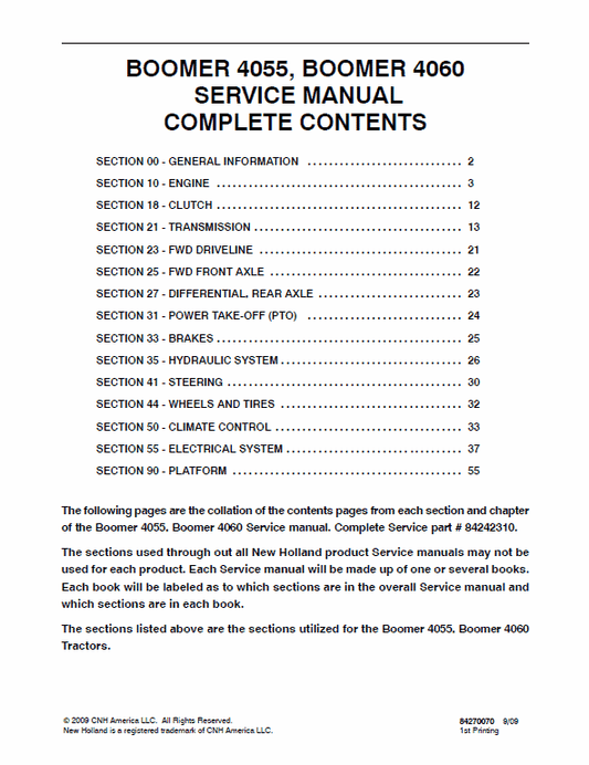 New Holland Boomer 4055 and Boomer 4060 Tractor Service Manual Workshop Guide