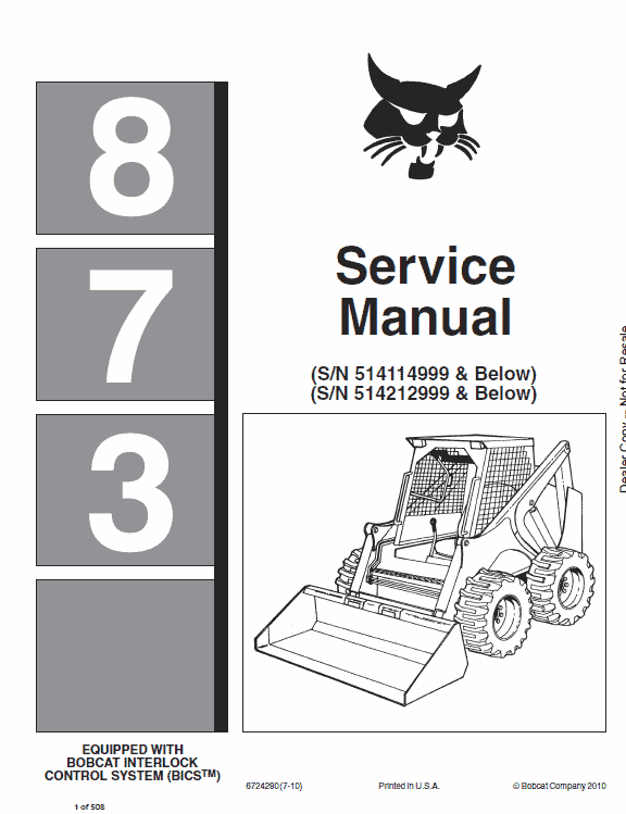 Bobcat 873 Skid-Steer Loader Service Manual Workshop Guide