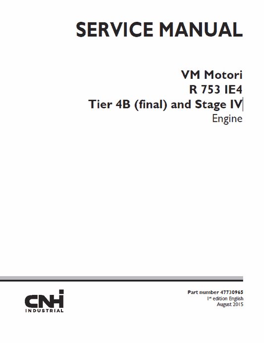 CNH VM Motori R 753 IE4 Tier 4B and Stage IV Engine Service Manual Workshop Guide