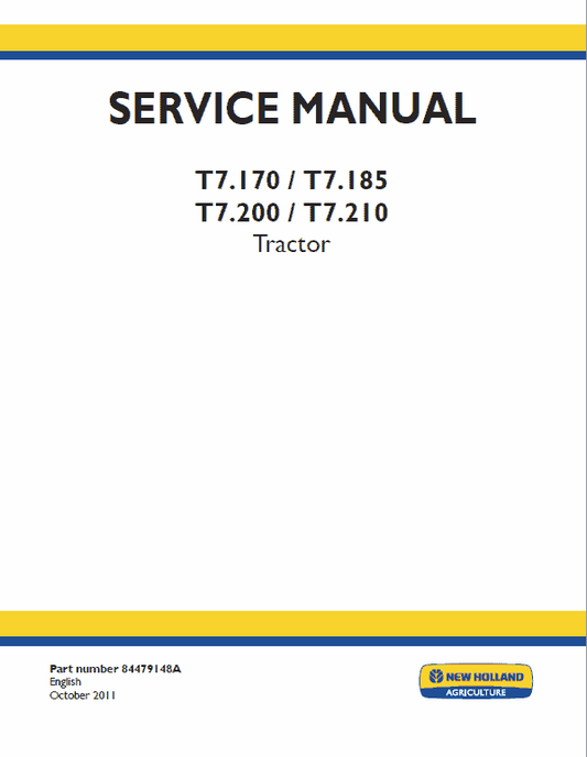 New Holland T7.170, T7.185, T7.200 Tractor Service Manual Workshop Guide