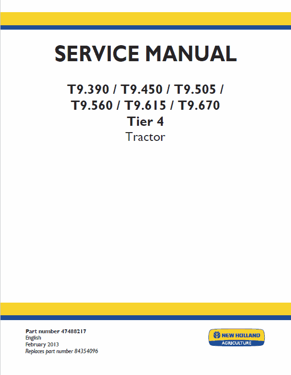 New Holland T9.560, T9.615, T9.670 Tier 4 Tractor Service Manual Workshop Guide