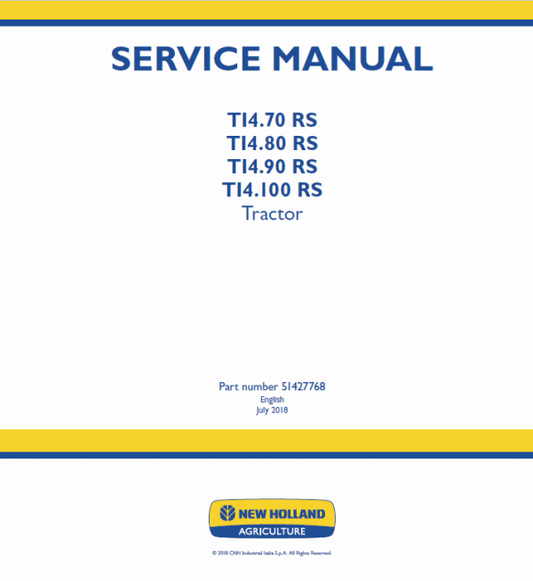 New Holland T14.90 RS, T14.100 RS Tractor Service Manual Workshop Guide