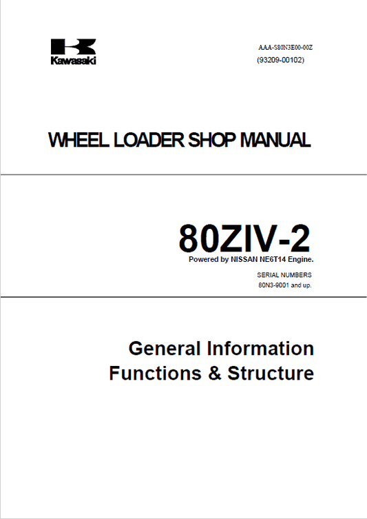 Kawasaki 80ZIV-2 Wheel Loader Repair Service Manual