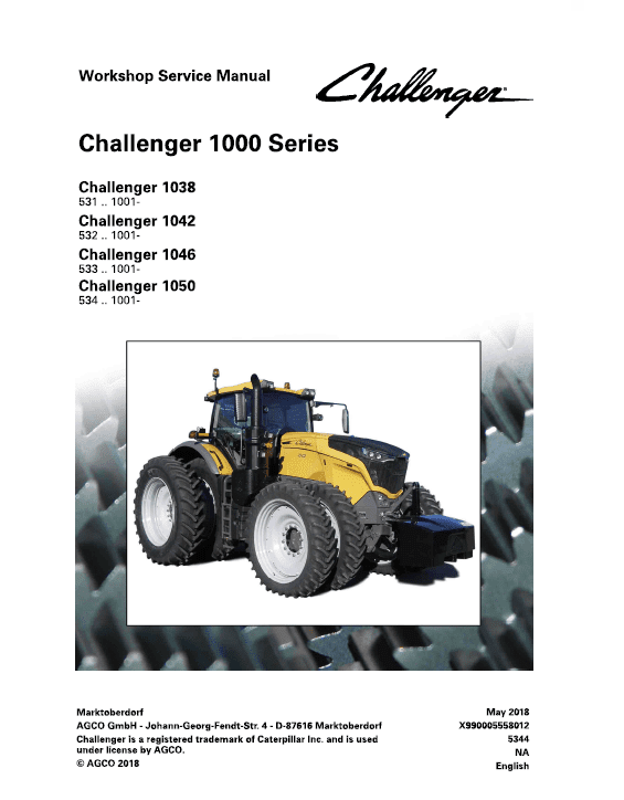 Challenger 1038, 1042, 1046, 1050 Tractor Service Manual Workshop Guide