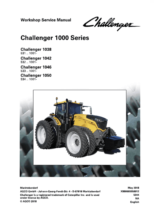 Challenger 1038, 1042, 1046, 1050 Tractor Service Manual Workshop Guide