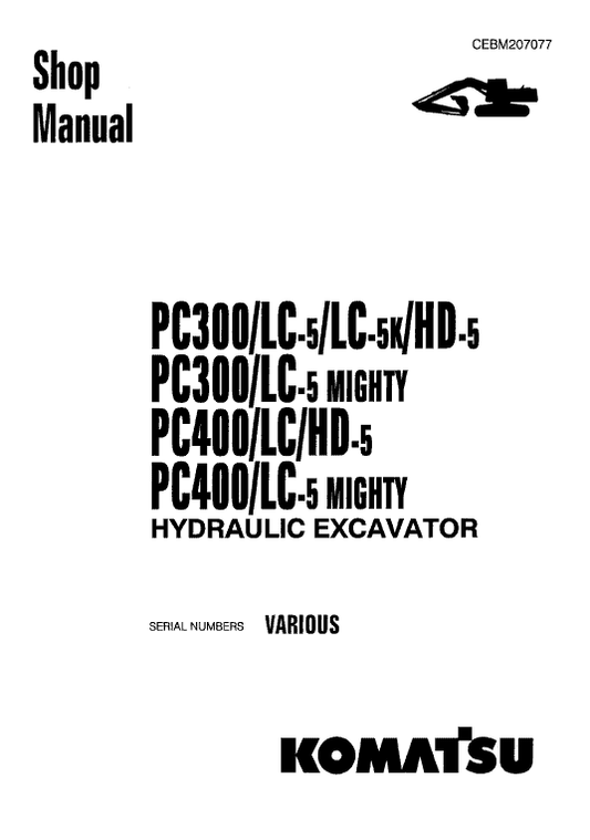 Komatsu PC300-5, PC300LC-5, PC300HD-5 Excavator Service Manual Workshop Guide