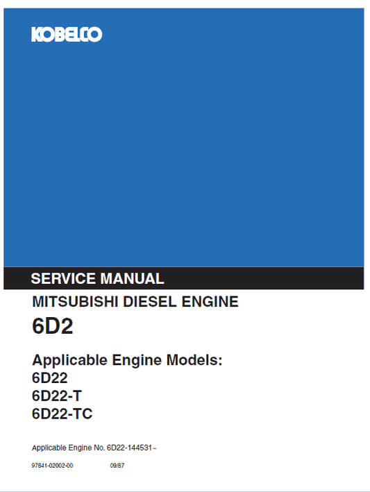 Mitsubishi 6D22, 6D22-T, 6D22-TC Engine Workshop Service Manual Workshop Guide