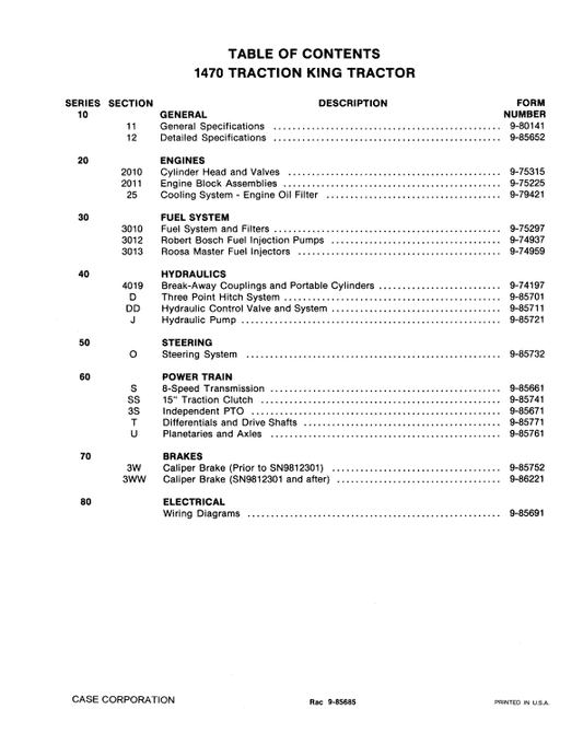 Case 1470 Traction King Tractor Service Manual Workshop Guide