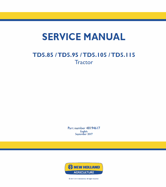 New Holland TD5.85, TD5.95, TD5.105, TD5.115 Tractor Service Manual Workshop Guide