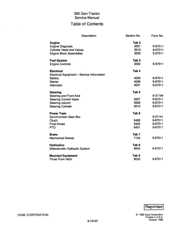 Case 380 Tractor Service Manual Workshop Guide