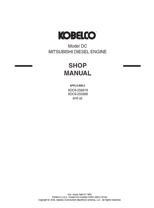 Mitsubishi 8DC8, 8DC9, 8DC9-T Engine Workshop Service Manual Workshop Guide