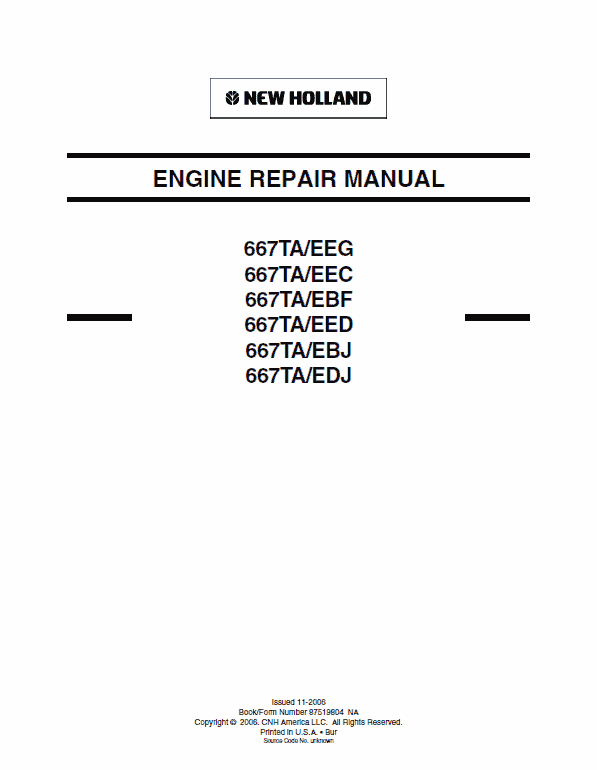 667TA EEG, 667TA EEC, 667TA EBF, 667TA EED, 667TA EBJ, 667TA EDJ Engine Manual Workshop Guide