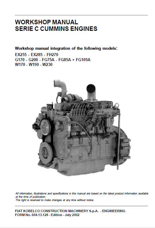 Cummins Series C Engine Workshop Service Manual Workshop Guide