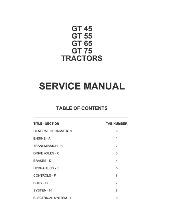 AGCO GT45, GT55, GT65, GT75 Tractor Workshop Service Manual Workshop Guide