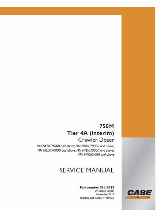 Case 750M Crawler Dozer Service Manual Workshop Guide