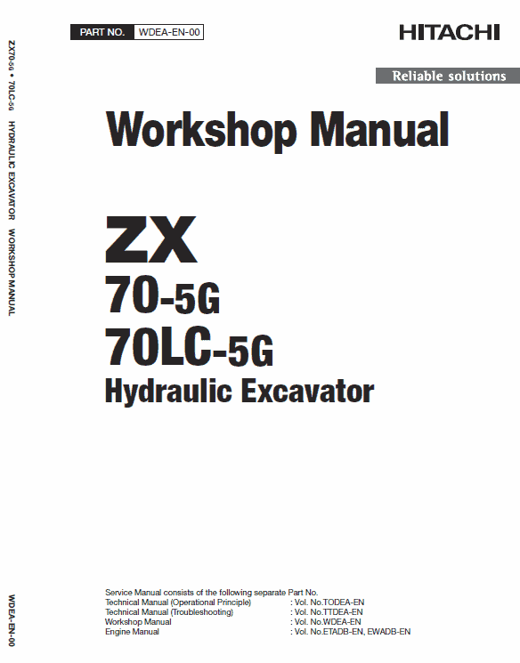 Hitachi ZX70-5G, ZX70LC-5G Excavator Service Repair Manual Workshop Guide