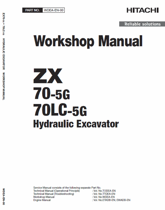 Hitachi ZX70-5G, ZX70LC-5G Excavator Service Repair Manual Workshop Guide
