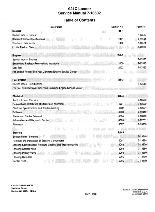 Case 921C Loader Service Manual Workshop Guide