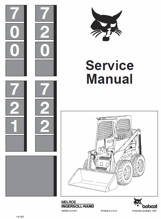 Bobcat 700, 720, 721 and 722 Skid-Steer Loader Service Manual Workshop Guide