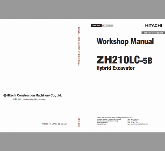 Hitachi ZH210LC-5B Excavator Service Repair Manual Workshop Guide