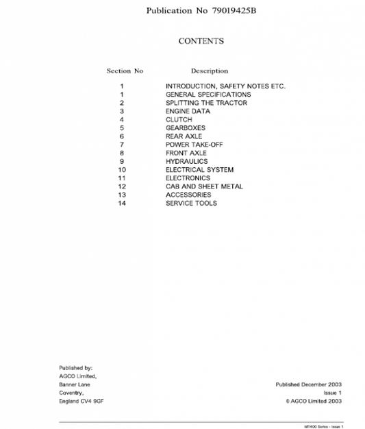 Challenger MT425, MT445, MT455, MT465 Tractor Service Manual Workshop Guide