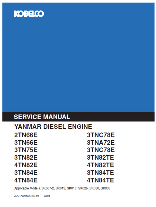 Yanmar 2TN 3TN 4TN Engine Workshop Service Manual Workshop Guide
