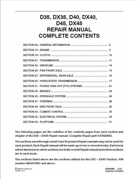 Case D35, D40, D45 Tractor Service Manual Workshop Guide