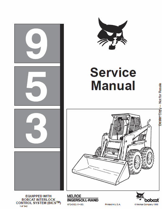 Bobcat 953 Skid-Steer Loader Service Manual Workshop Guide