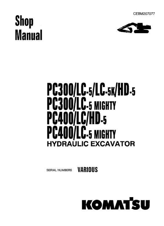 Komatsu PC400-5, PC400LC-5, PC400HD-5 Excavator Service Manual Workshop Guide