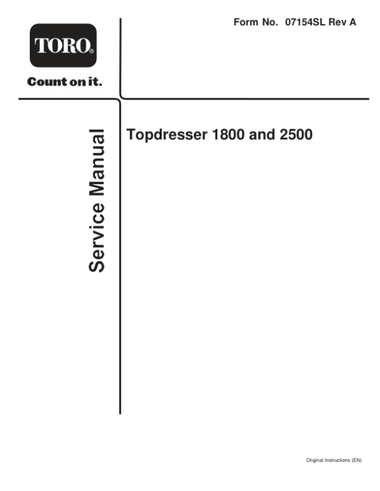 Toro Topdresser 1800 and 2500 Service Repair Manual Workshop Guide