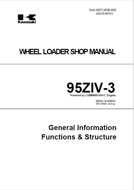 Kawasaki 95ZIV-3 Wheel Loader Repair Service Manual