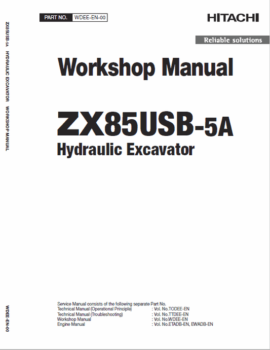 Hitachi ZX85USB-5A Excavator Service Repair Manual Workshop Guide